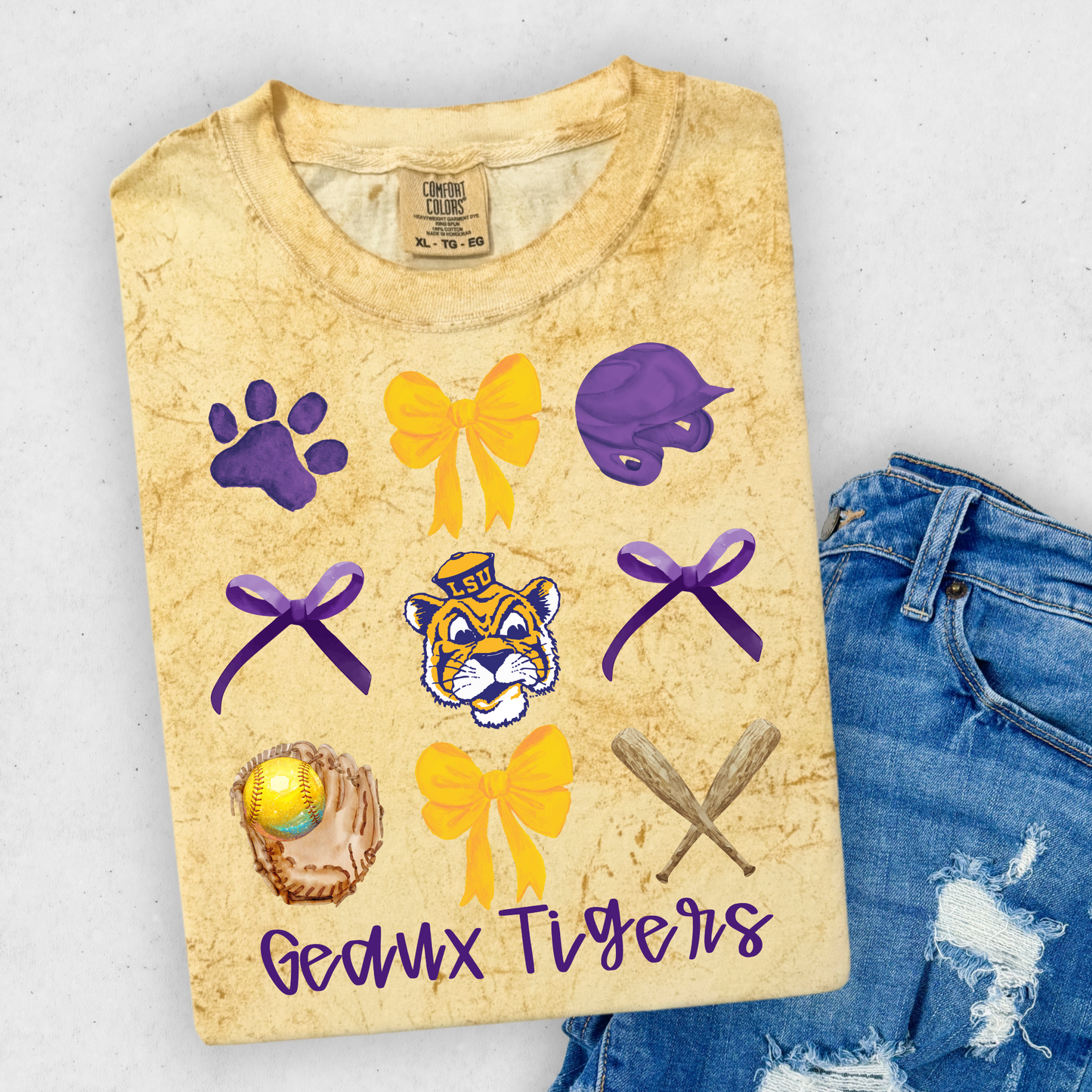 GEAUX TIGER'S SOFTBALL & BOWS COMFORT COLORS TEE