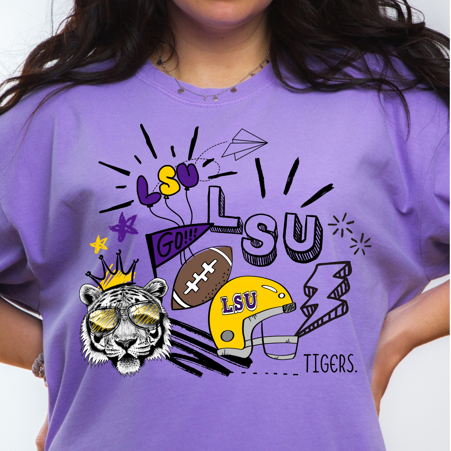 DOODLE TIGERS FOOTBALL TEE