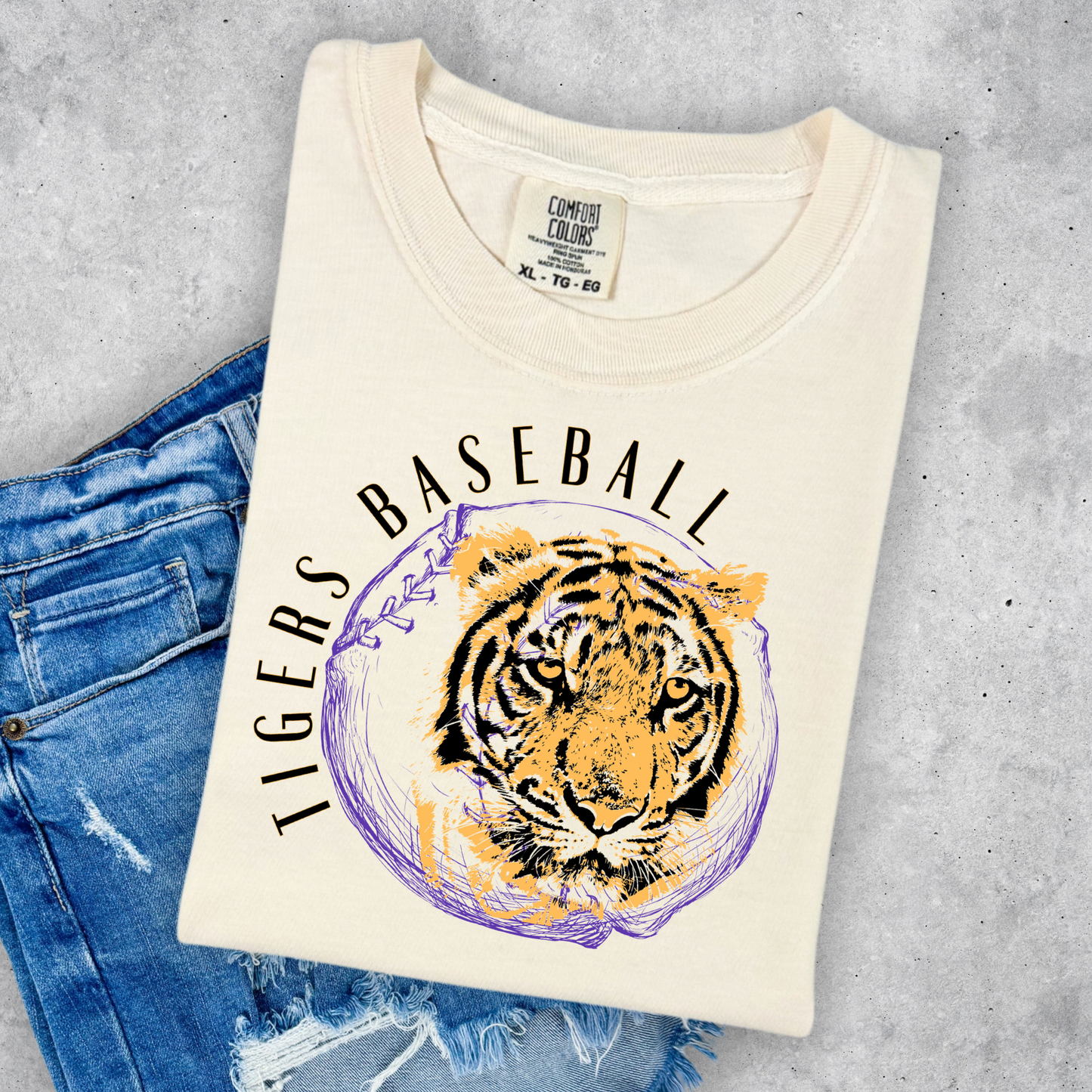 TIGERS BASEBALL COMFORT COLORS TEE- ADULT AND YOUTH