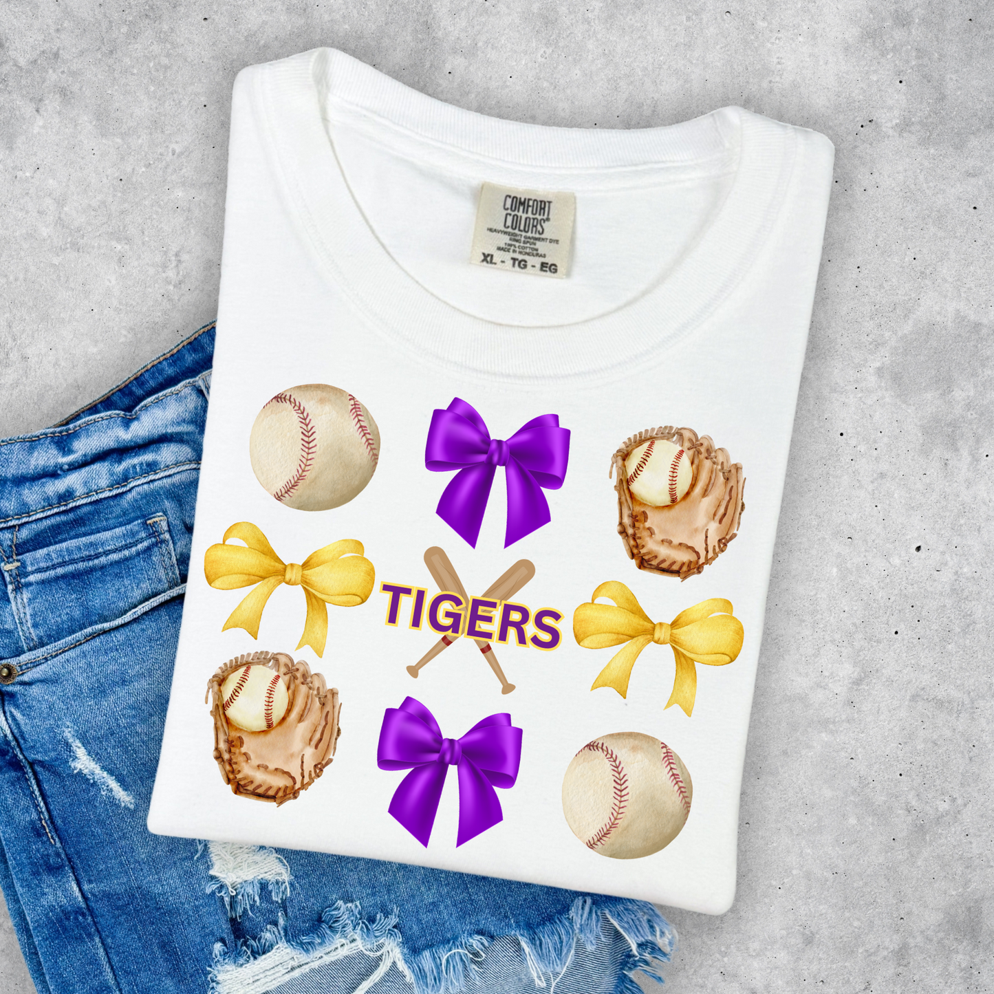 CORQUETTE BOW TIGERS BASEBALL COMFORT COLORS TEE