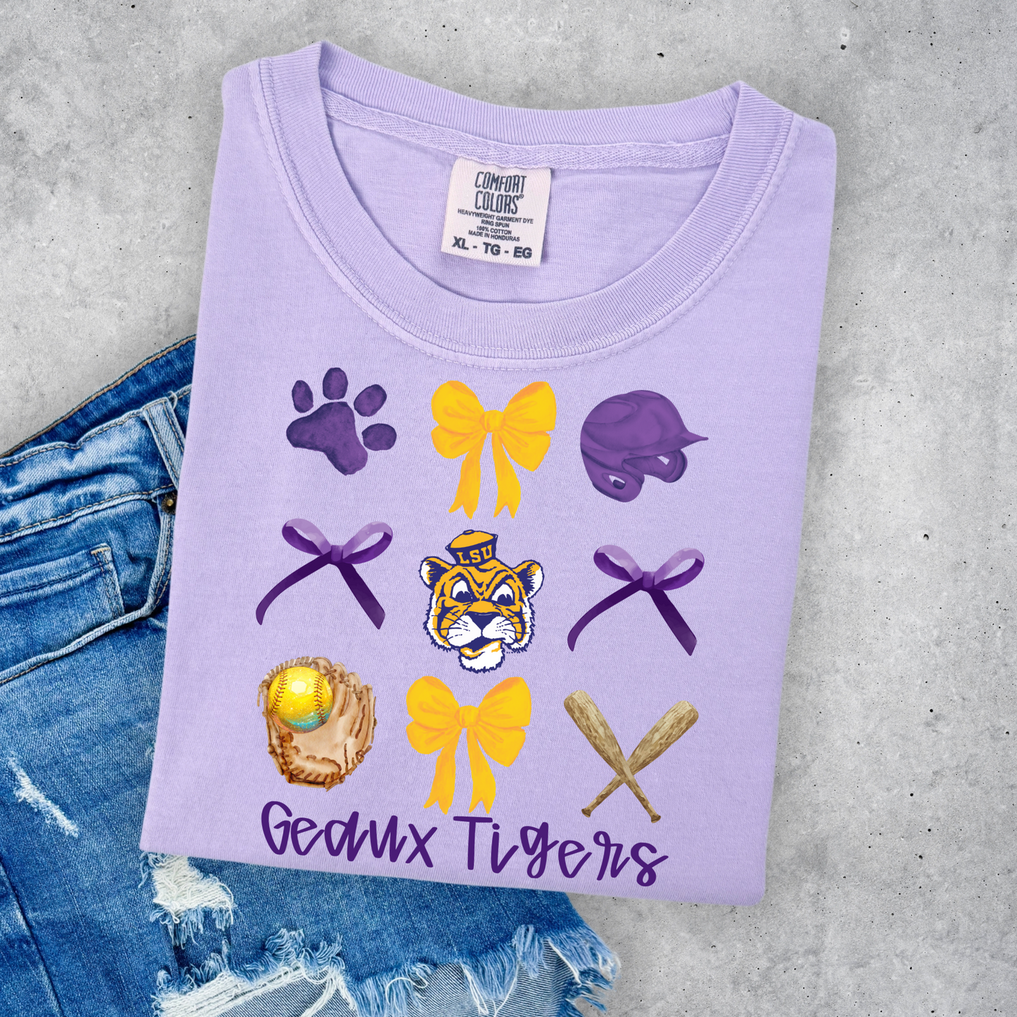 GEAUX TIGER'S SOFTBALL & BOWS COMFORT COLORS TEE
