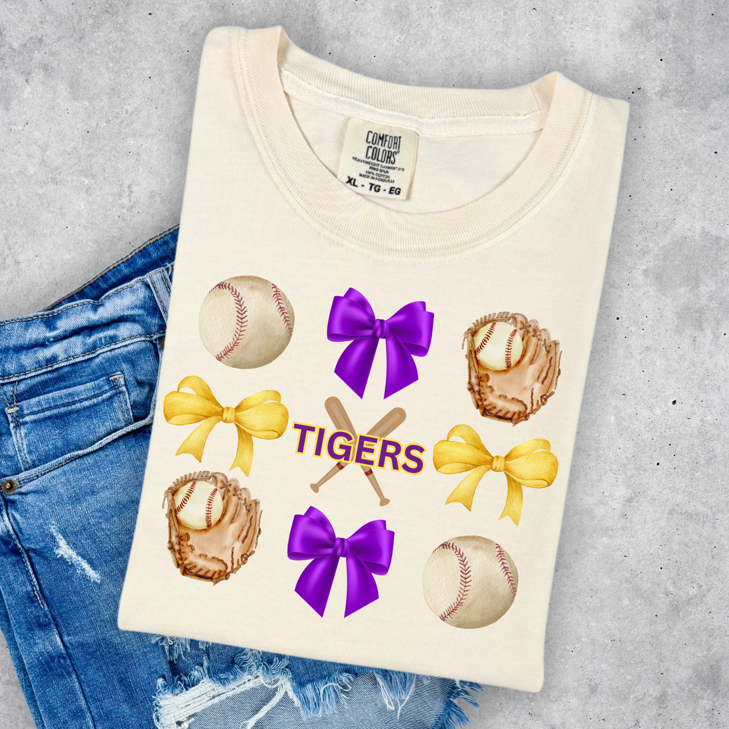 CORQUETTE BOW TIGERS BASEBALL COMFORT COLORS TEE