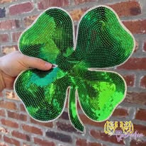 10 INCH 4 LEAF CLOVER READY TO PRESS SEQUIN PATCH