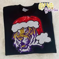 10 INCH TIGER SANTA READY TO PRESS SEQUIN PATCH