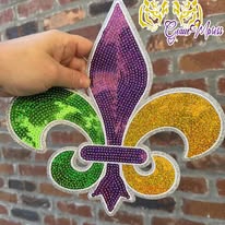 10 INCH SEQUIN FLEUR DE LIS READY TO PRESS PATCH