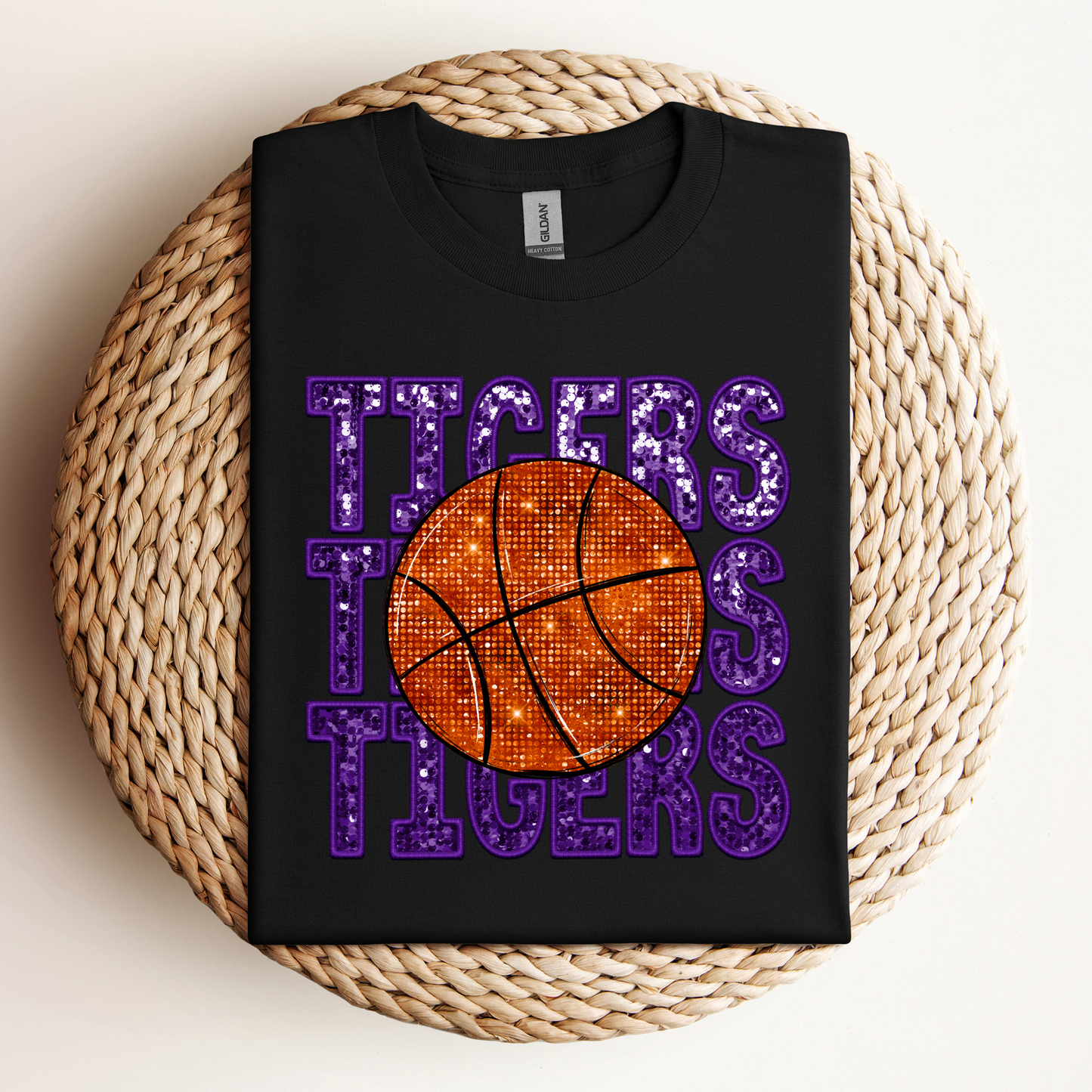 DTF PRINTED FAUX GLITTER TIGERS BASKETBALL (ADULT & YOUTH)