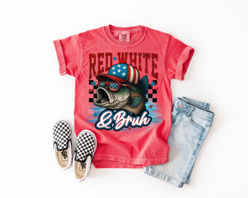YOUTH RED, WHITE AND BRUH COMFORT COLORS TEE