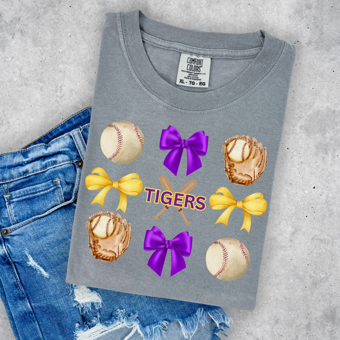 CORQUETTE BOW TIGERS BASEBALL COMFORT COLORS TEE