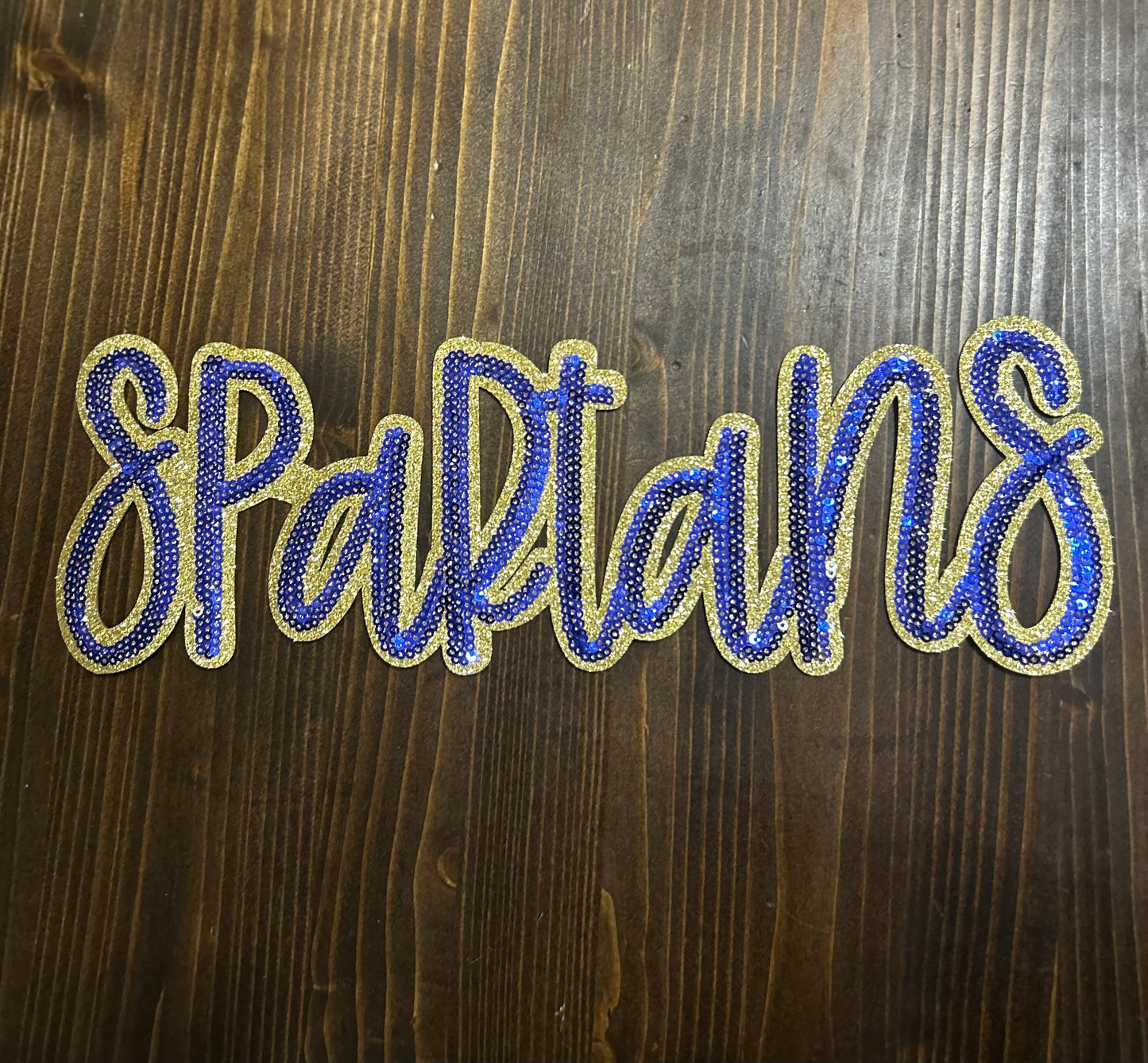 11 INCH SEQUIN CURSIVE SPARTANS PATCH