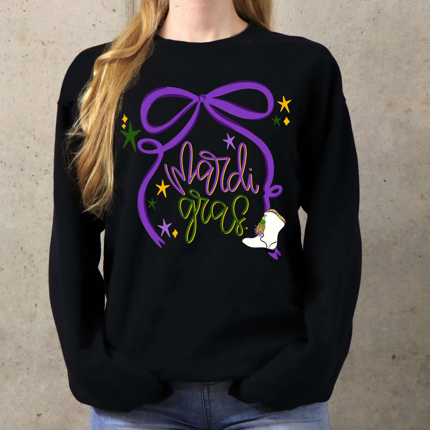 MARDI GRAS BOW WITH BOOTIE GILDAN BRAND (YOUTH & ADULT)
