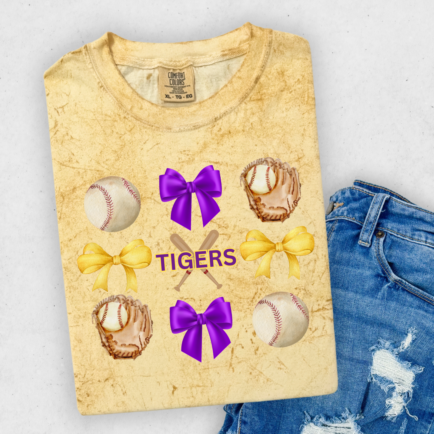 CORQUETTE BOW TIGERS BASEBALL COMFORT COLORS TEE