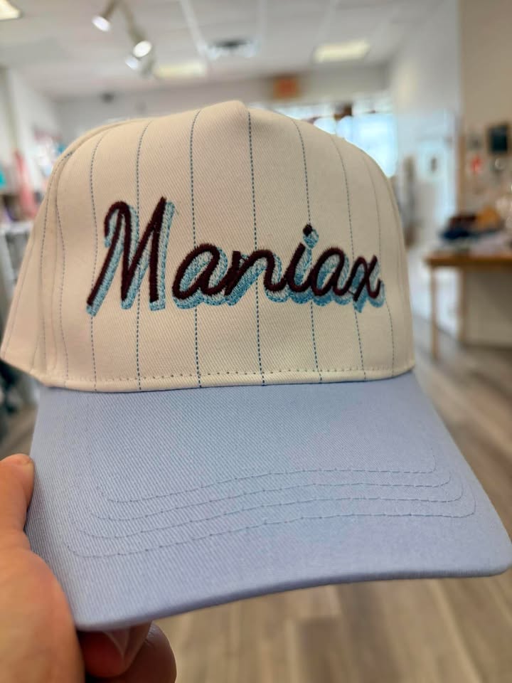 CURSIVE SHADOW FONT CUSTOM PIN STRIPE BASEBALL CAP
