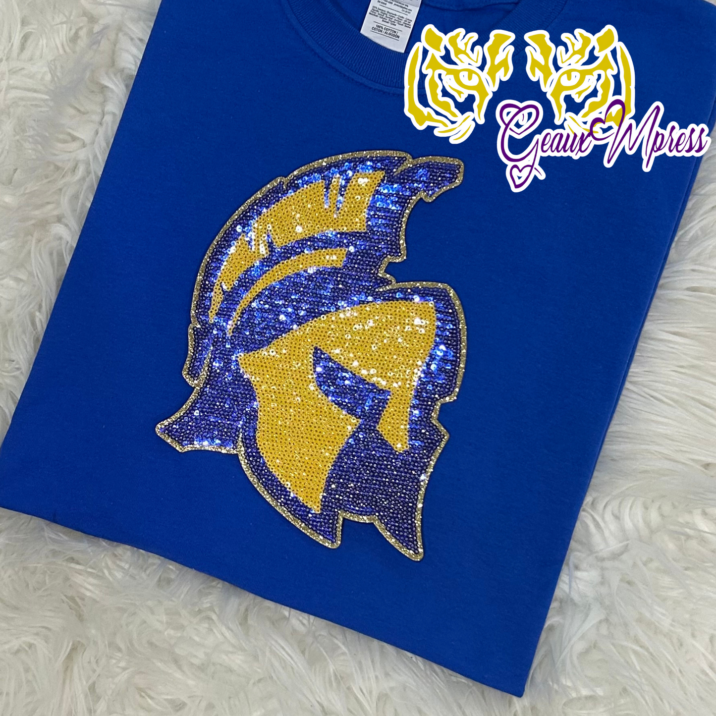 SPARTAN HEAD SEQUIN PATCH TEE, LONG SLEEVE AND SWEATSHIRT