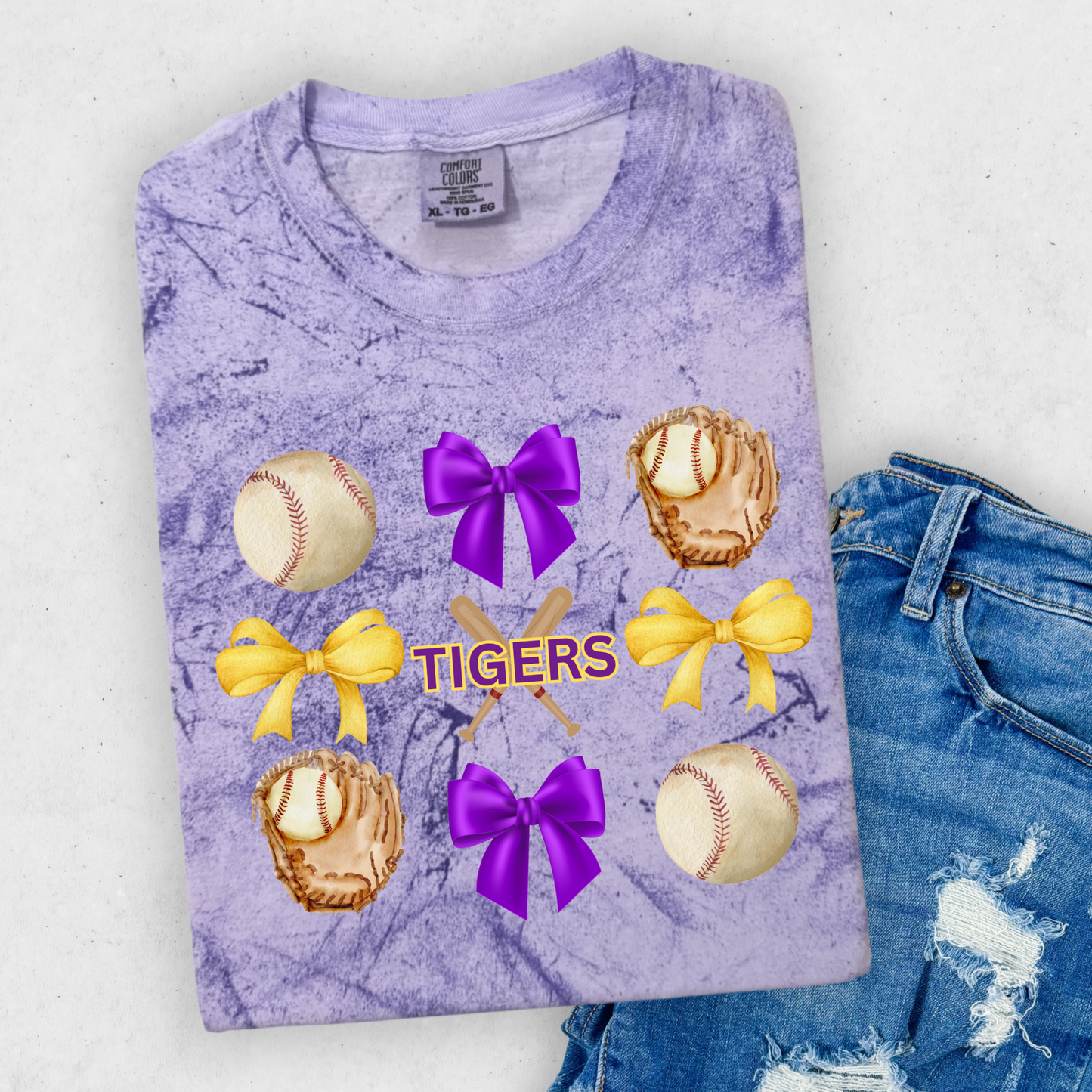 CORQUETTE BOW TIGERS BASEBALL COMFORT COLORS TEE