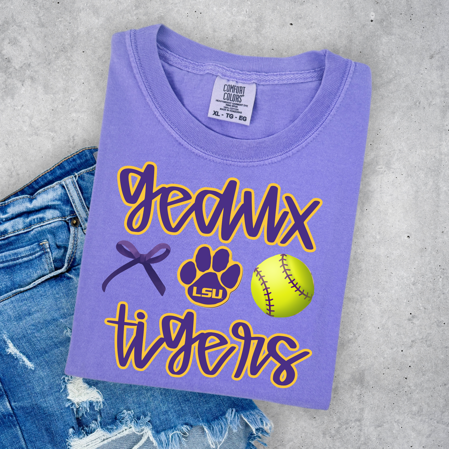 GEAUX TIGERS SOFTBALL COMFORT COLORS TEE