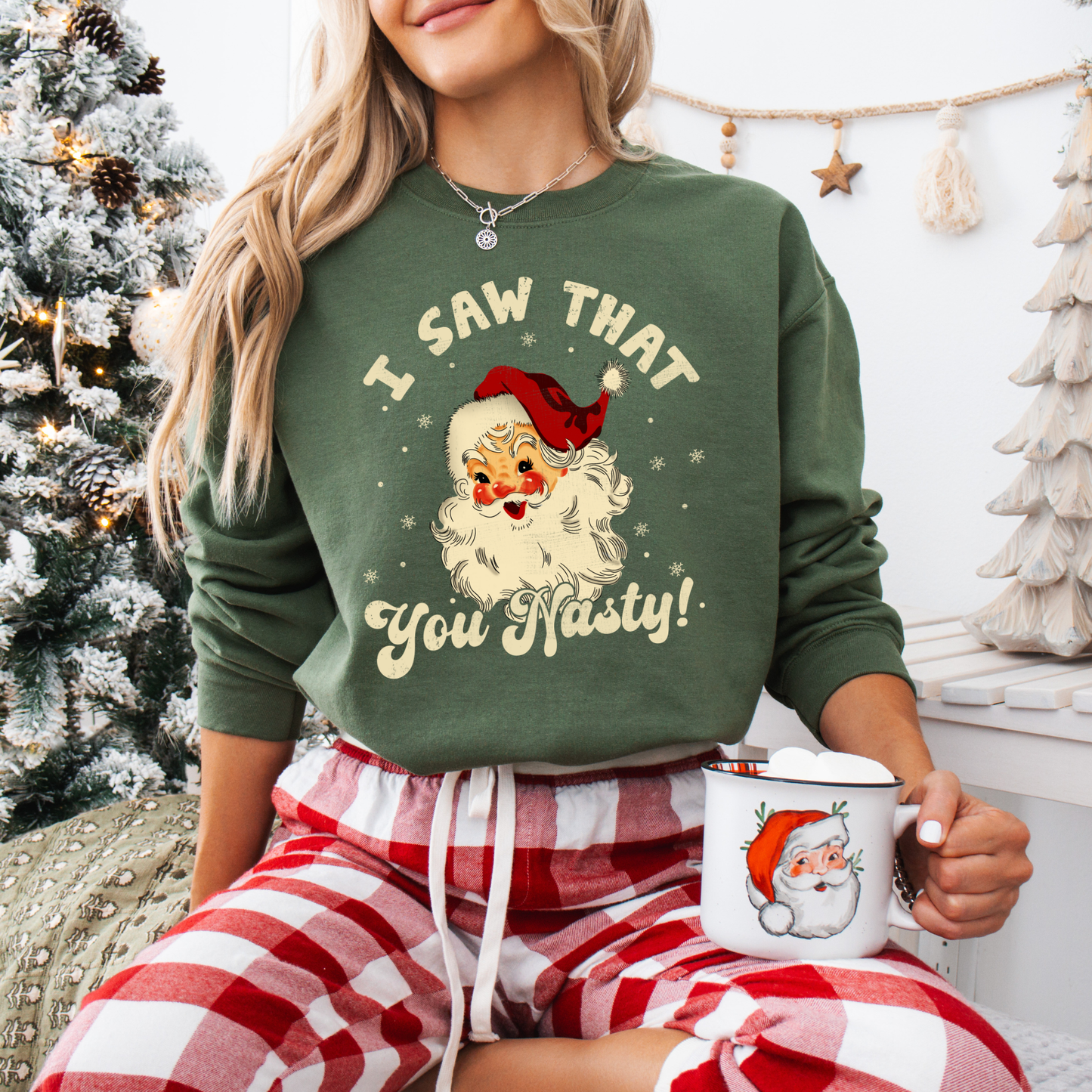 "I SAW THAT" FUNNY CHRISTMAS SANTA SHORT SLEEVE TEES, LONG SLEEVE & SWEATASHIRTS