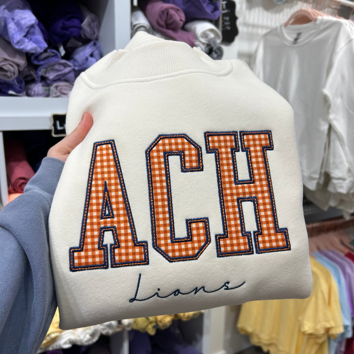 ACH Gingham Lions Embroidery