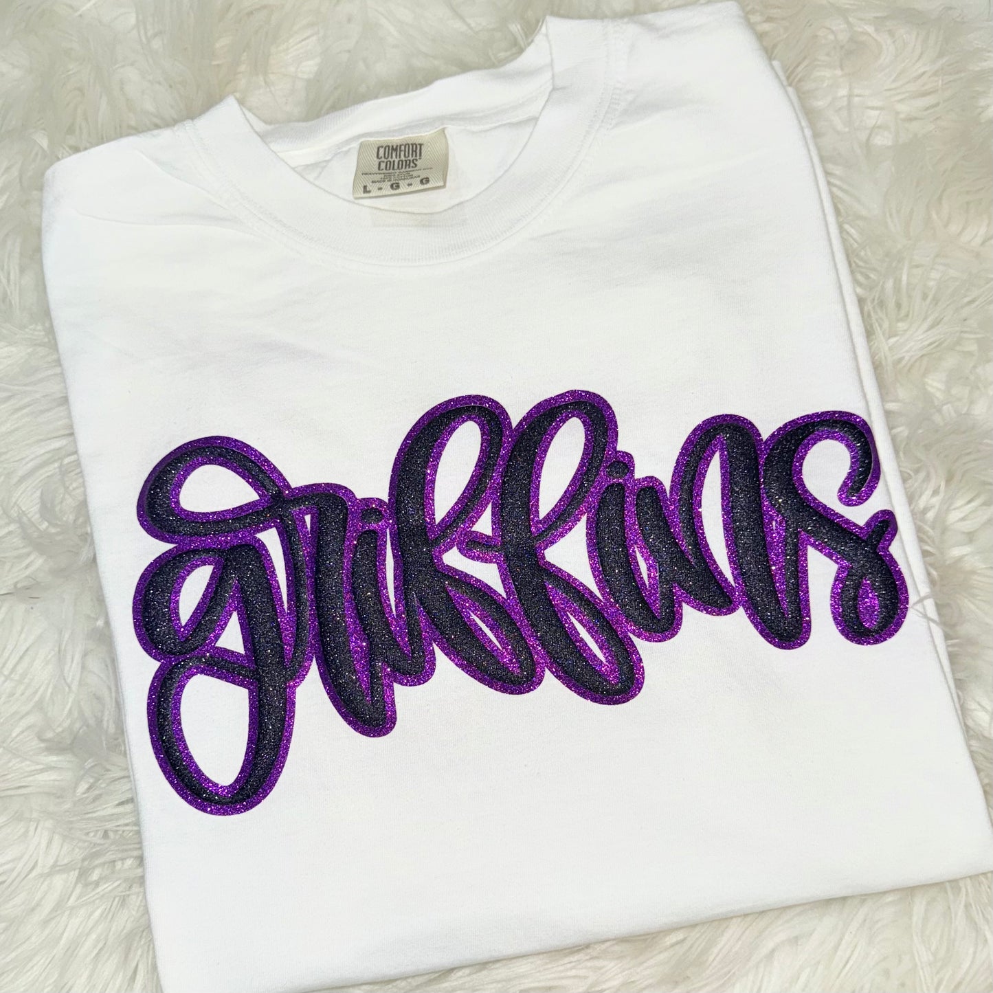 GRIFFINS PURPLE GLITTER AND BLACK GLITTER PUFF TEES & SWEATSHIRTS