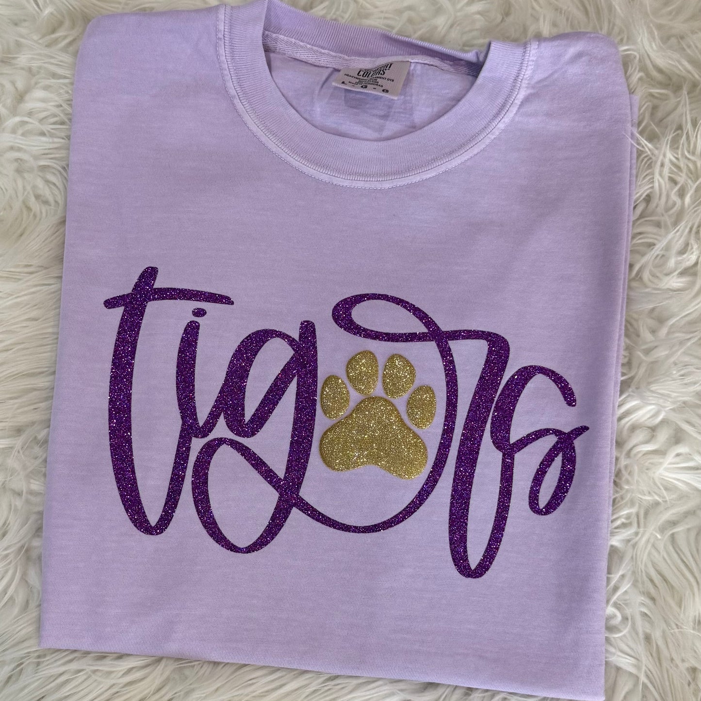GLITTER GOLD PUFF PAW PRINT TIGERS TEE