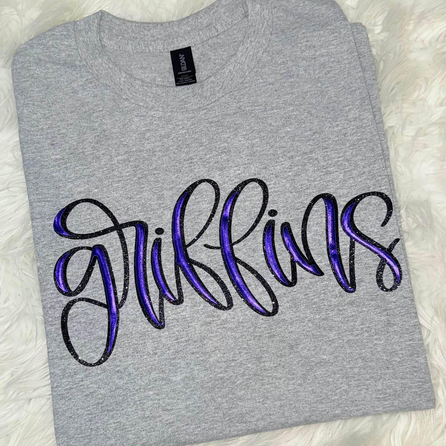 BLACK GLITTER AND PURPLE METALLIC PUFF GRIFFINS TEES & SWEATSHIRTS