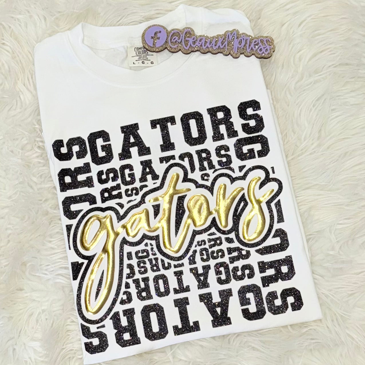 BLACK GLITTER AND GOLD PUFF GATORS TEE & SWEATSHIRT