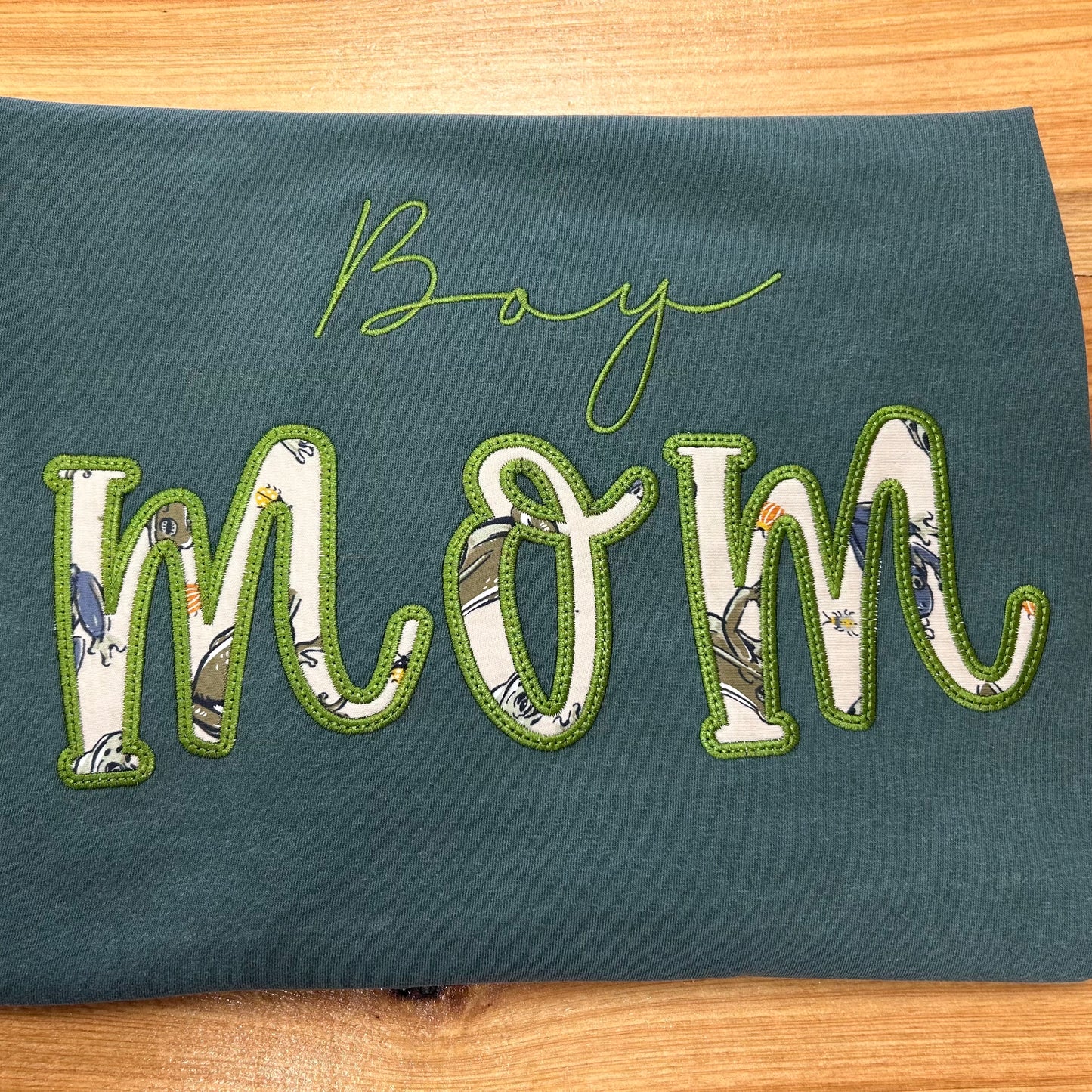 LG BOY MOM LONG SLEEVE TEE (one of a kind with upcycled fabric) Can not be duplicated