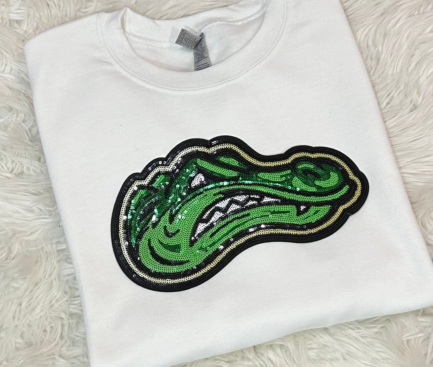 SEQUIN GATOR HEAD TEE. LONG SLEEVE AND SWEATSHIRT