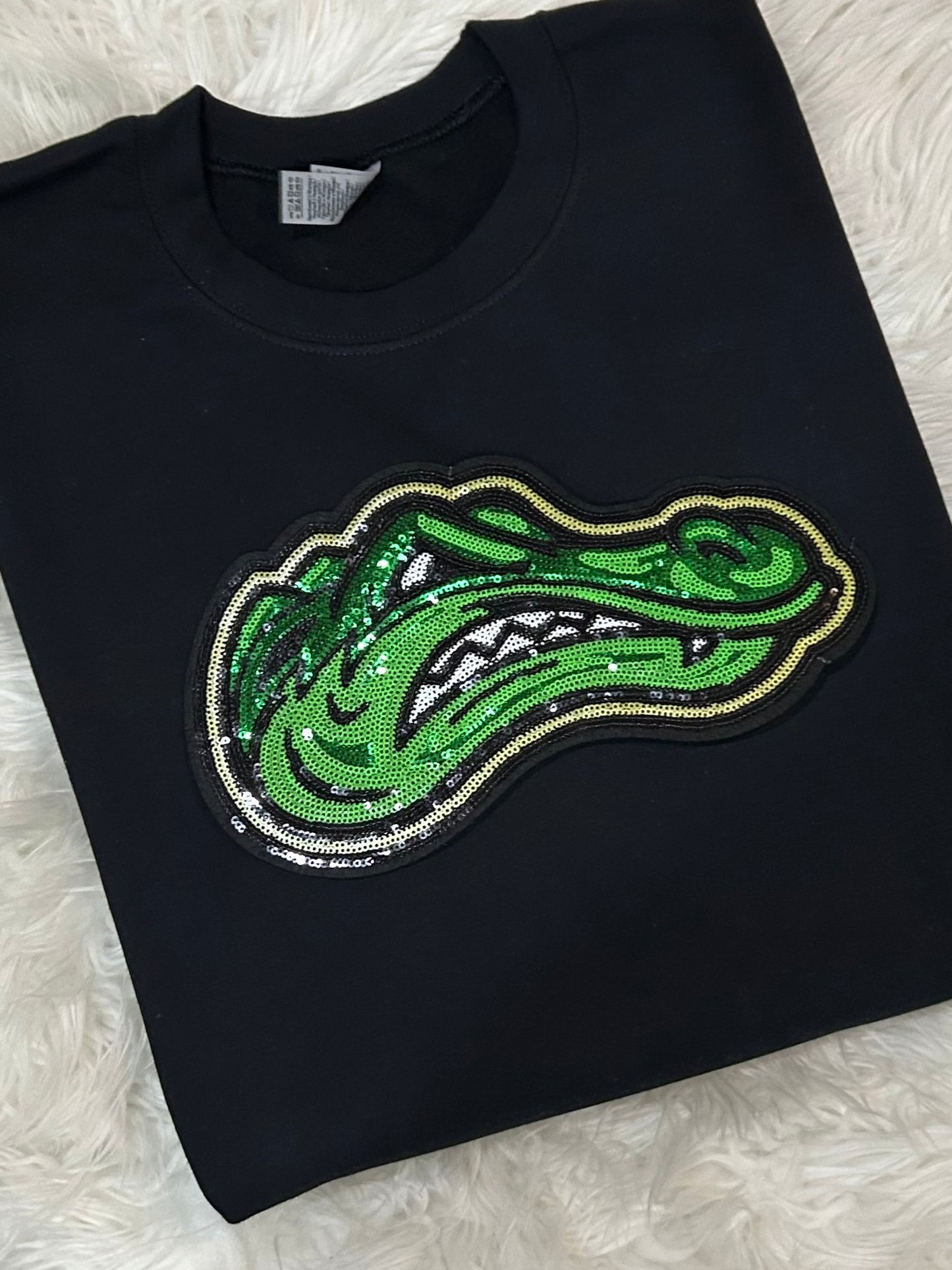 SEQUIN GATOR HEAD TEE. LONG SLEEVE AND SWEATSHIRT