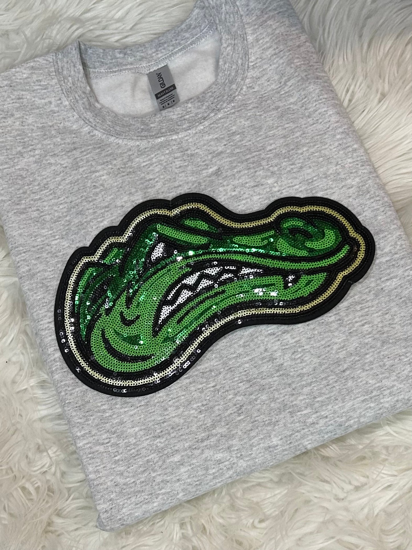 SEQUIN GATOR HEAD TEE. LONG SLEEVE AND SWEATSHIRT