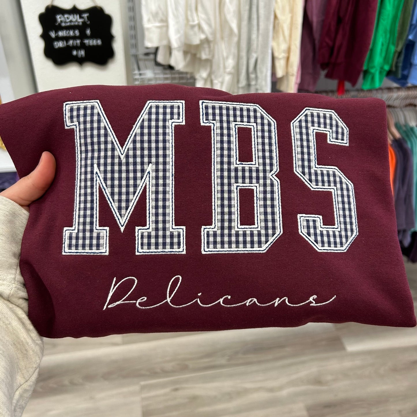 MBS GINGHAM FABRIC APPLIQUE SWEATSHIRT