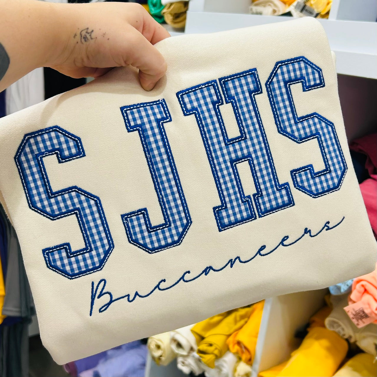 SJHS BUCCANEERS GINGHAM FABRIC APPLIQUE