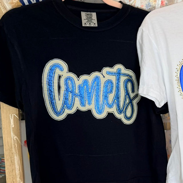DOUBLE APPLIQUE COMETS ON BLACK
