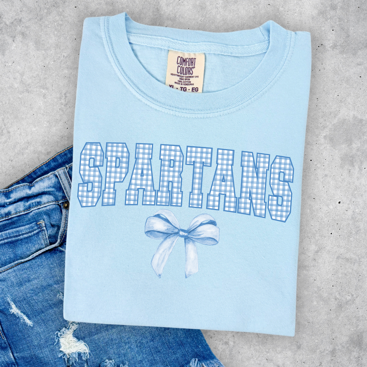 BLUE GINGHAM PRINTED TEES & SWEATSHIRTS