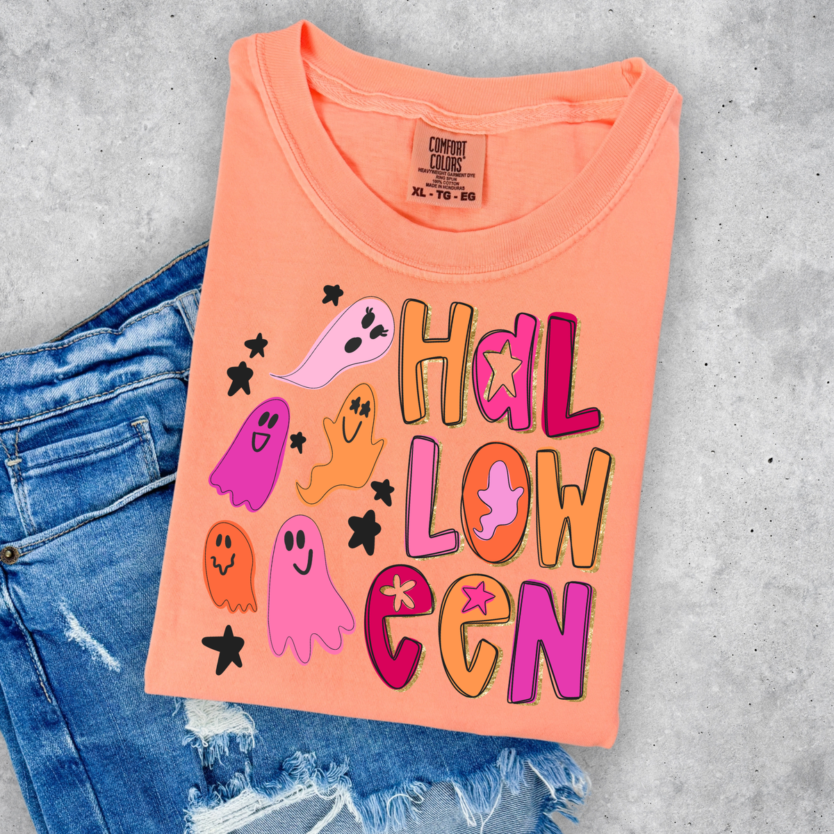 COMFORT COLORS NEON CANTALOUPE CUTE HALLOWEEN TEE