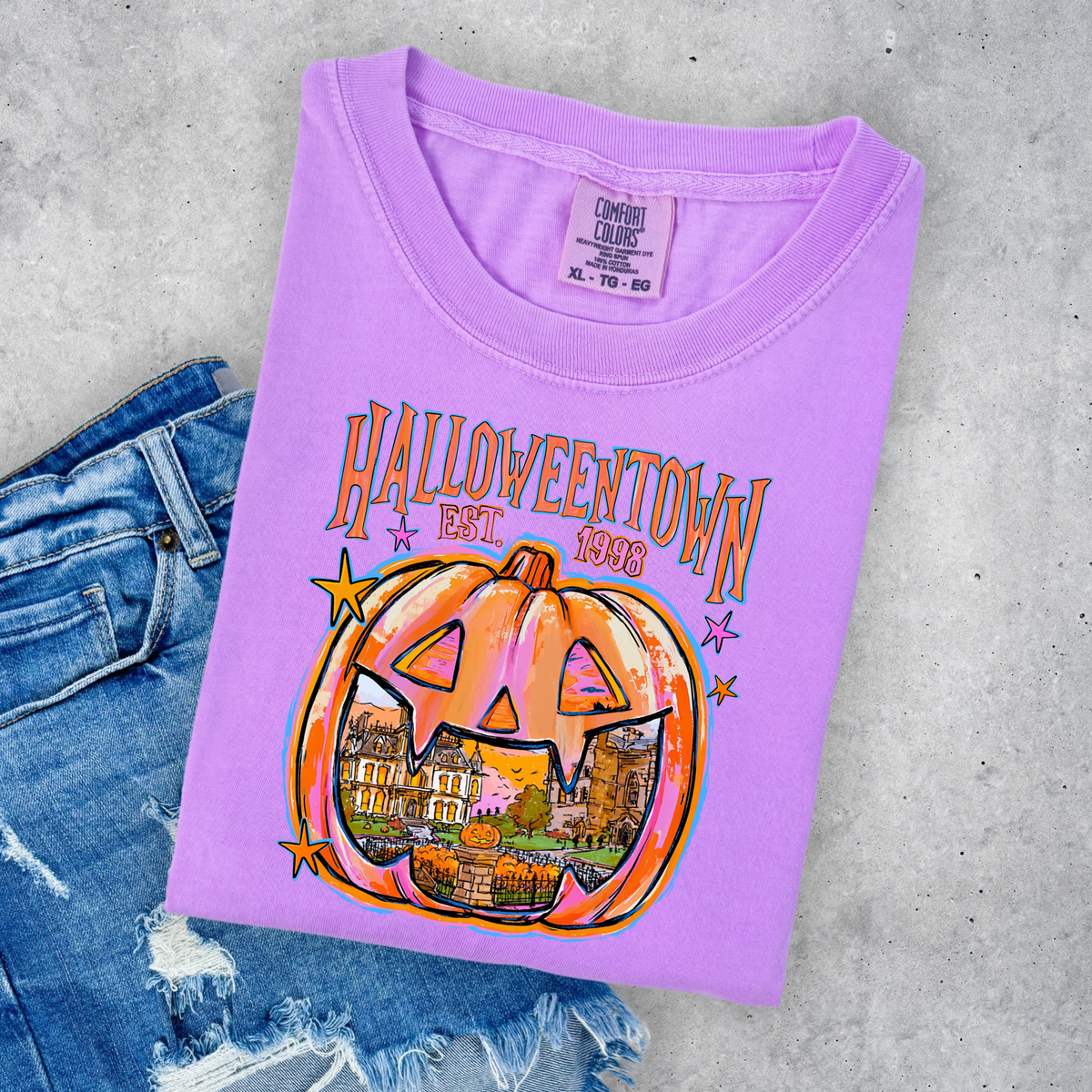 HALLOWEEN TOWN COMFORT COLORS NEON VIOLET TEE