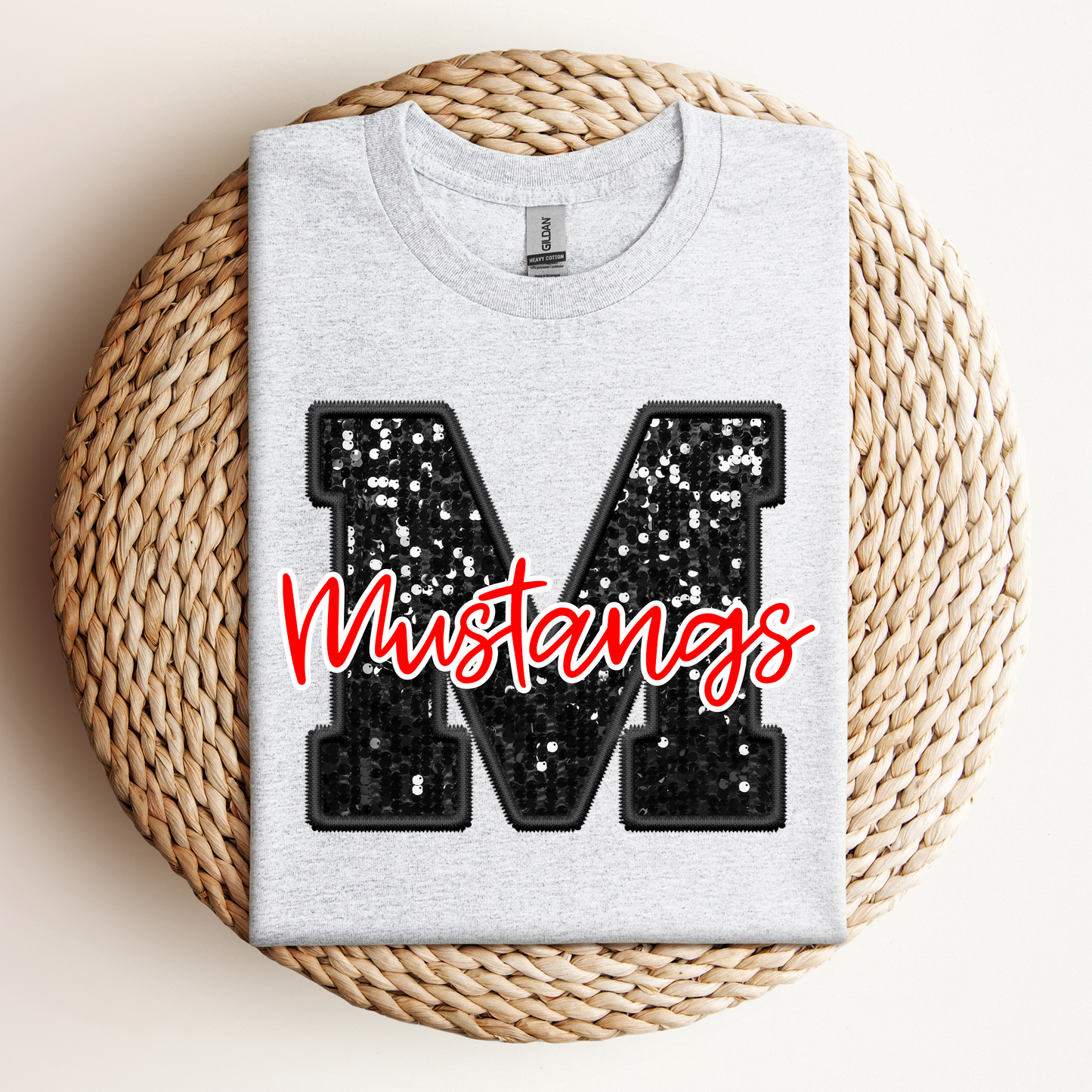 FAUX GLITTER MUSTANGS PRINTED TEES & SWEATSHIRTS