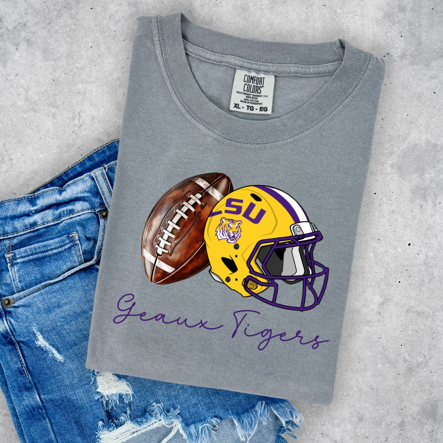 GEAUX TIGERS CURISVE FOOTBALL TEE