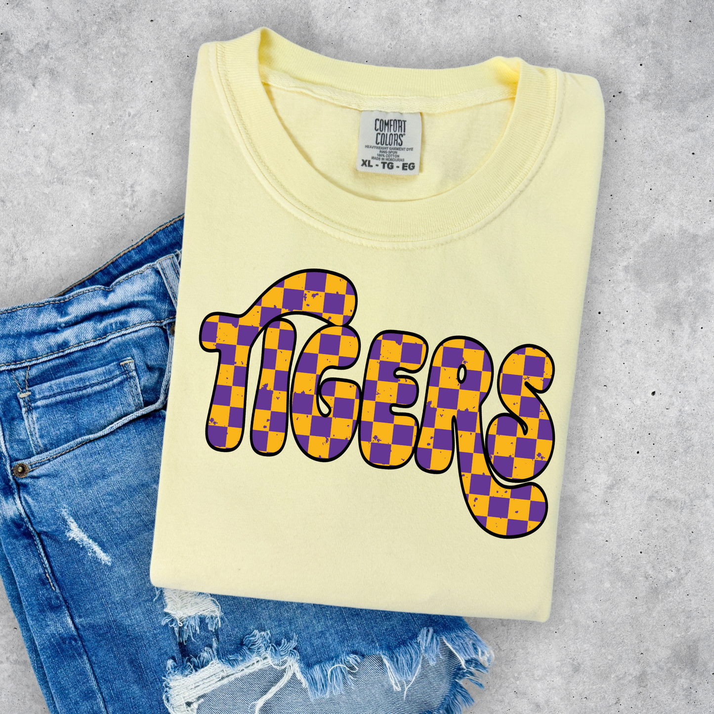 CHECKERED TIGERS BUBBLE FONT TEE