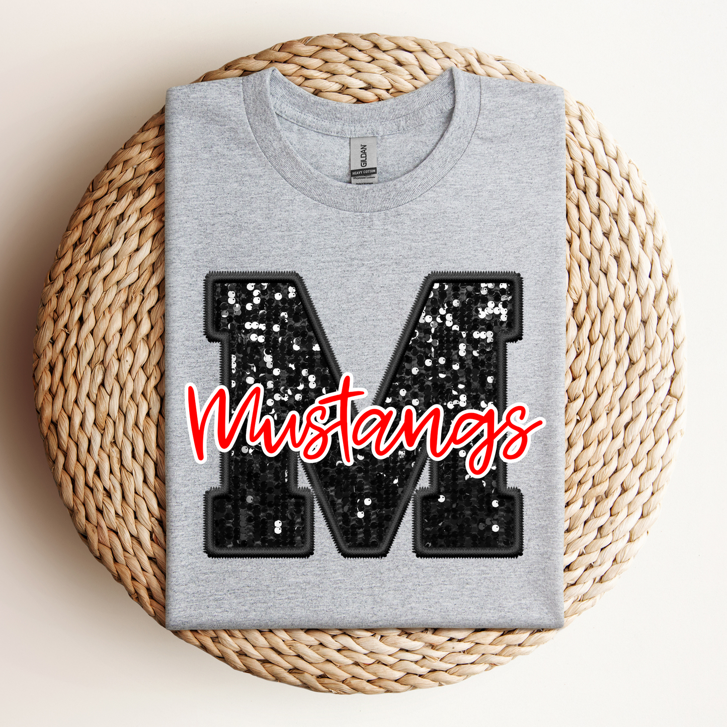 FAUX GLITTER MUSTANGS PRINTED TEES & SWEATSHIRTS