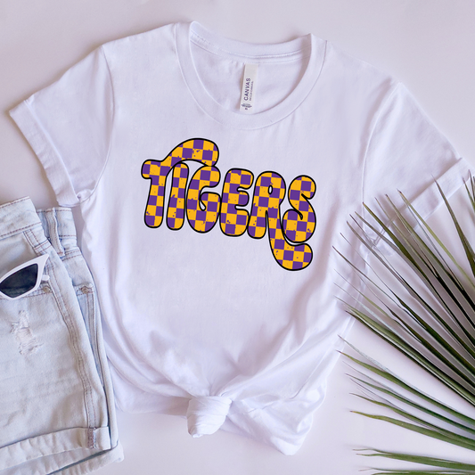 CHECKERED TIGERS BUBBLE FONT TEE