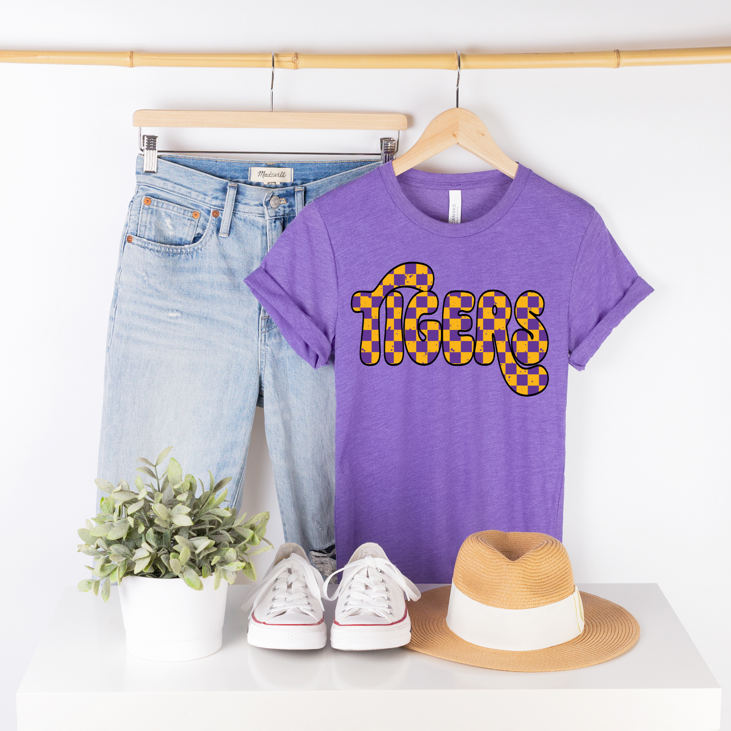 CHECKERED TIGERS BUBBLE FONT TEE