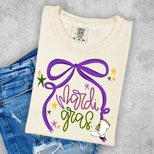 MARDI GRAS BOW WITH BOOTIE COMFORT COLORS BRAND (YOUTH & ADULT)
