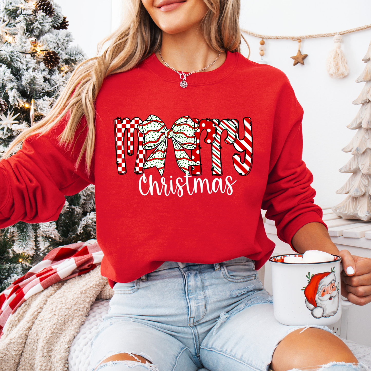 CHRISTMAS TREE CAKE BOW *MERRY CHRISTMAS* SWEATSHIRTS (5 COLORS)