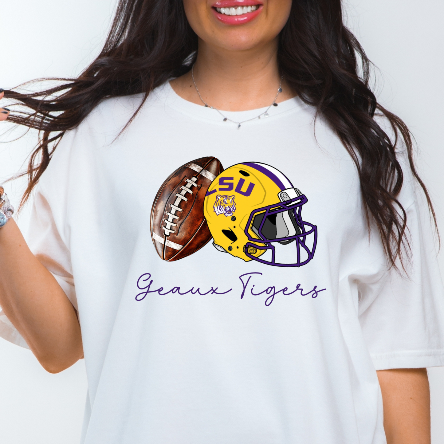 GEAUX TIGERS CURISVE FOOTBALL TEE