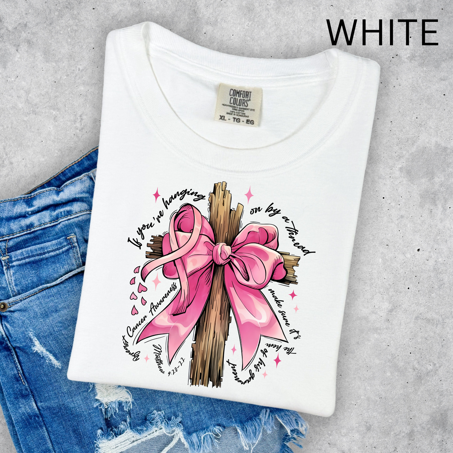 MATTHEW 9:20-22 BREAST CANCER AWARENESS COMFORT COLORS TEES