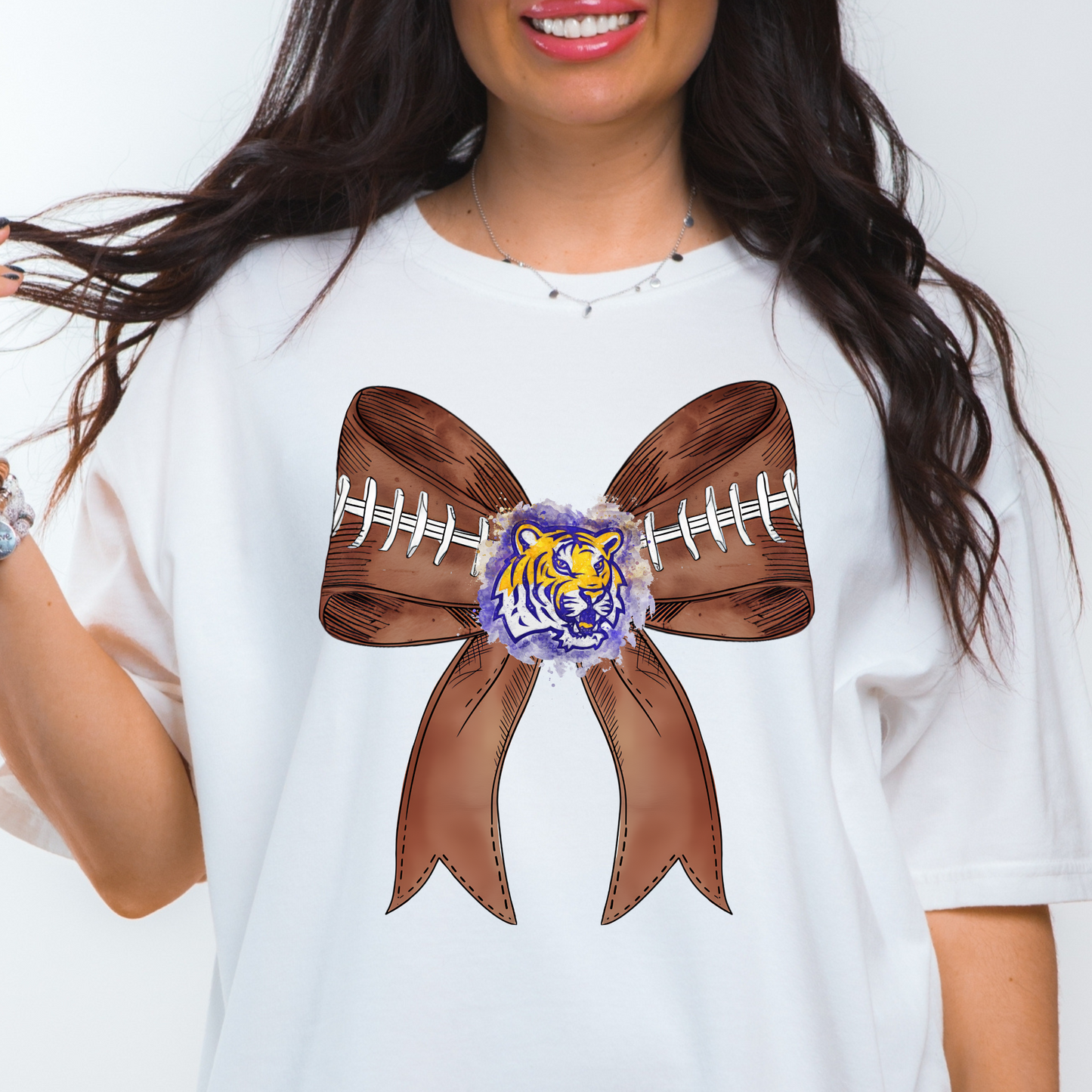 TIGERS FOOTBALL BOW TEE