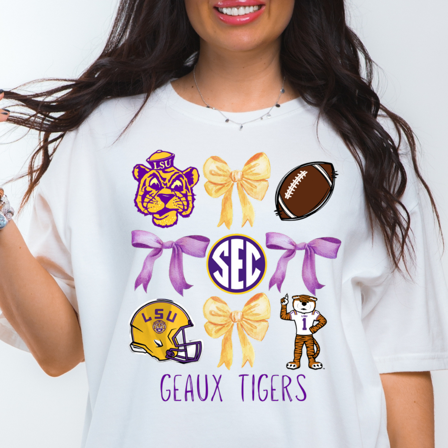 GEAUX TIGERS COQUETTE BOW TEE