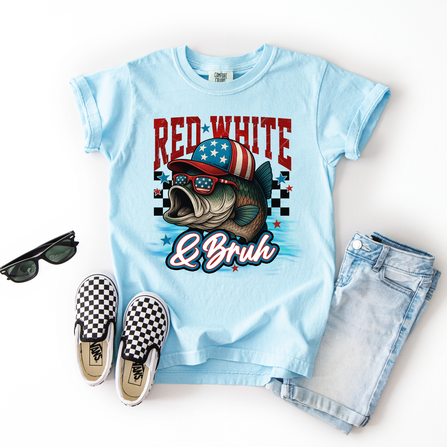 YOUTH RED, WHITE AND BRUH COMFORT COLORS TEE