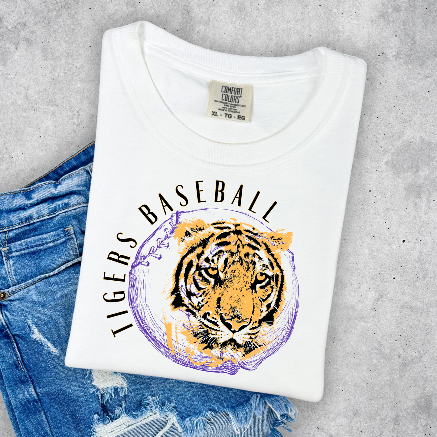 TIGERS BASEBALL COMFORT COLORS TEE- ADULT AND YOUTH