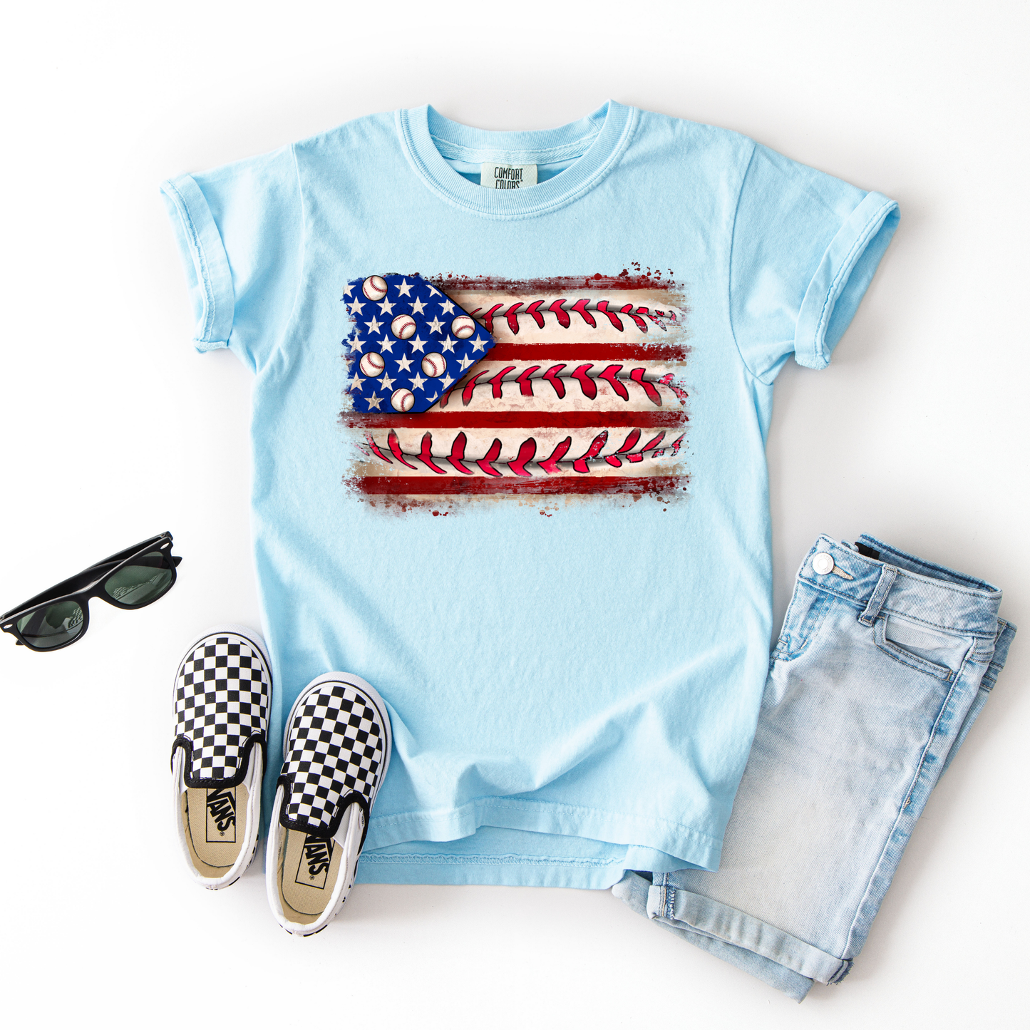 YOUTH COMFORT COLORS BASEBALL PATRIOTIC FLAG